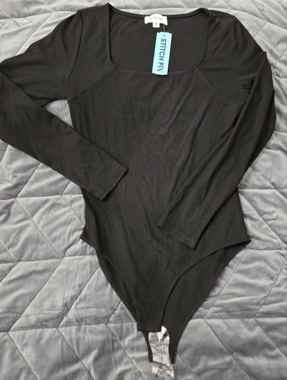 Kaileigh Black Long Sleeve Scoop Neck Bodysuit Size Medium